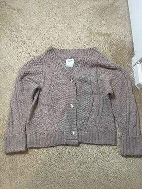 Abercrombie & Fitch Mauve Cable-Knit Button Cardigan